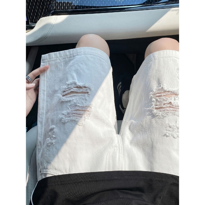 Mens Elastic Drawstring Waist  - огляд і ціна Shorts Denim Frayed