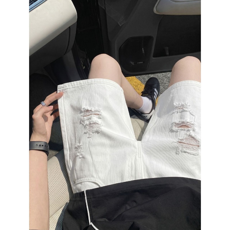 Mens Elastic Drawstring Waist  - огляд і ціна Shorts Denim Frayed